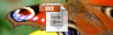 Adobe InDesign INX file icon over a butterfly